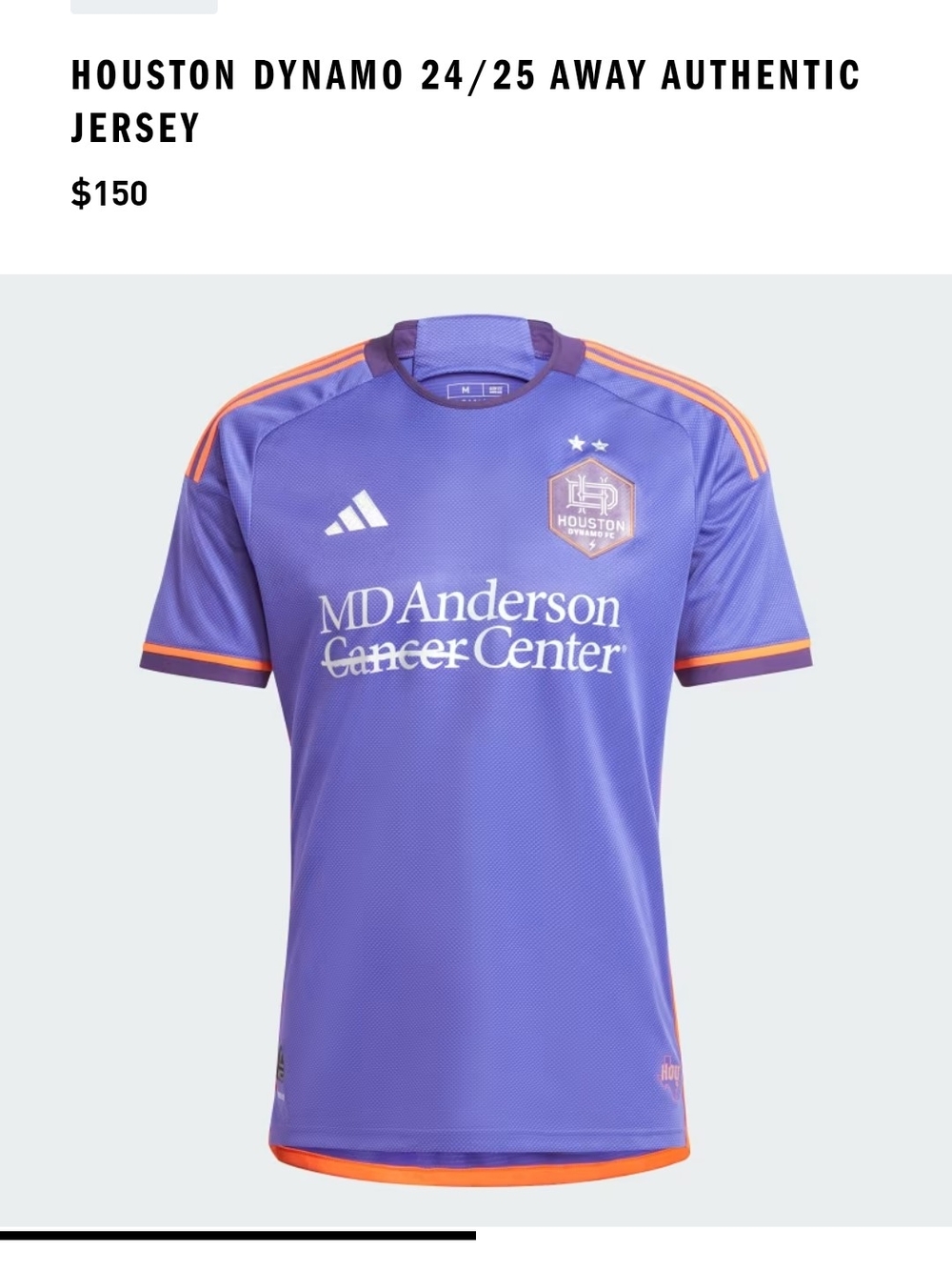 adidas Houston Dynamo Away Jersey in Purple with Orange Accents